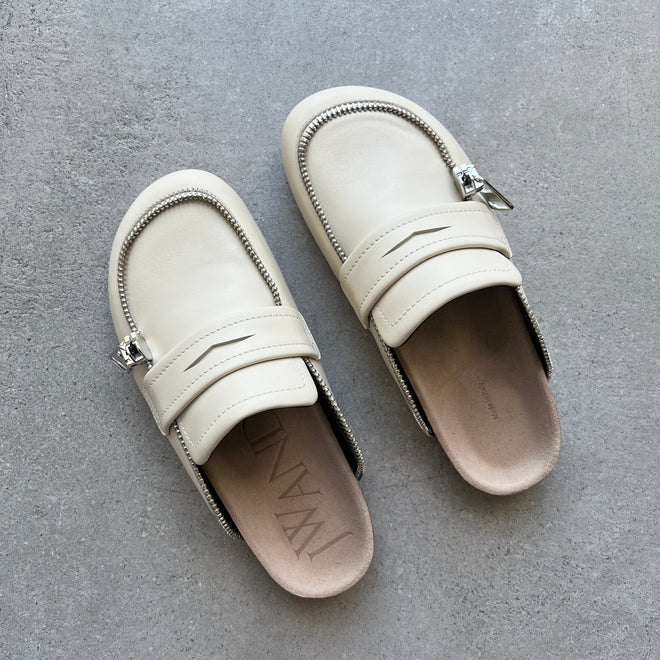 Biker Zip Loafer Mule, Off White