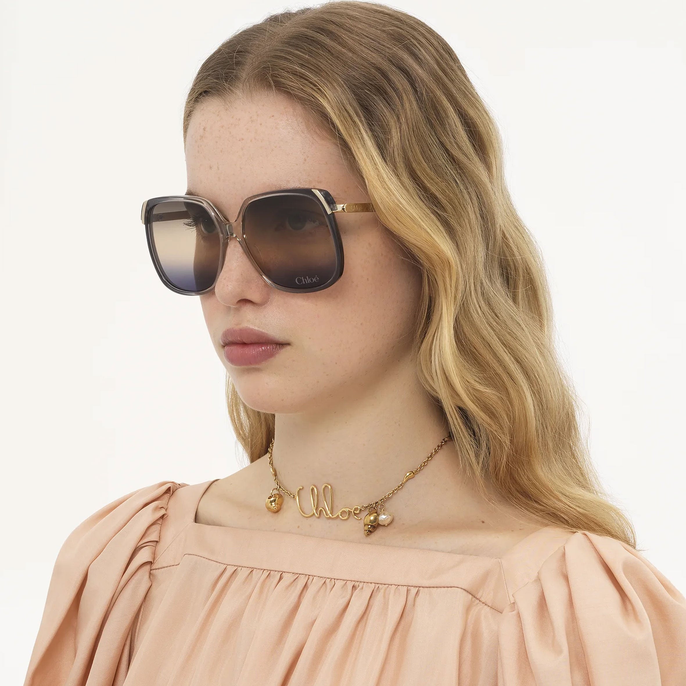 Chloe Sun CH0286S Aly 70's Square Sunglasses, Gold/Grey