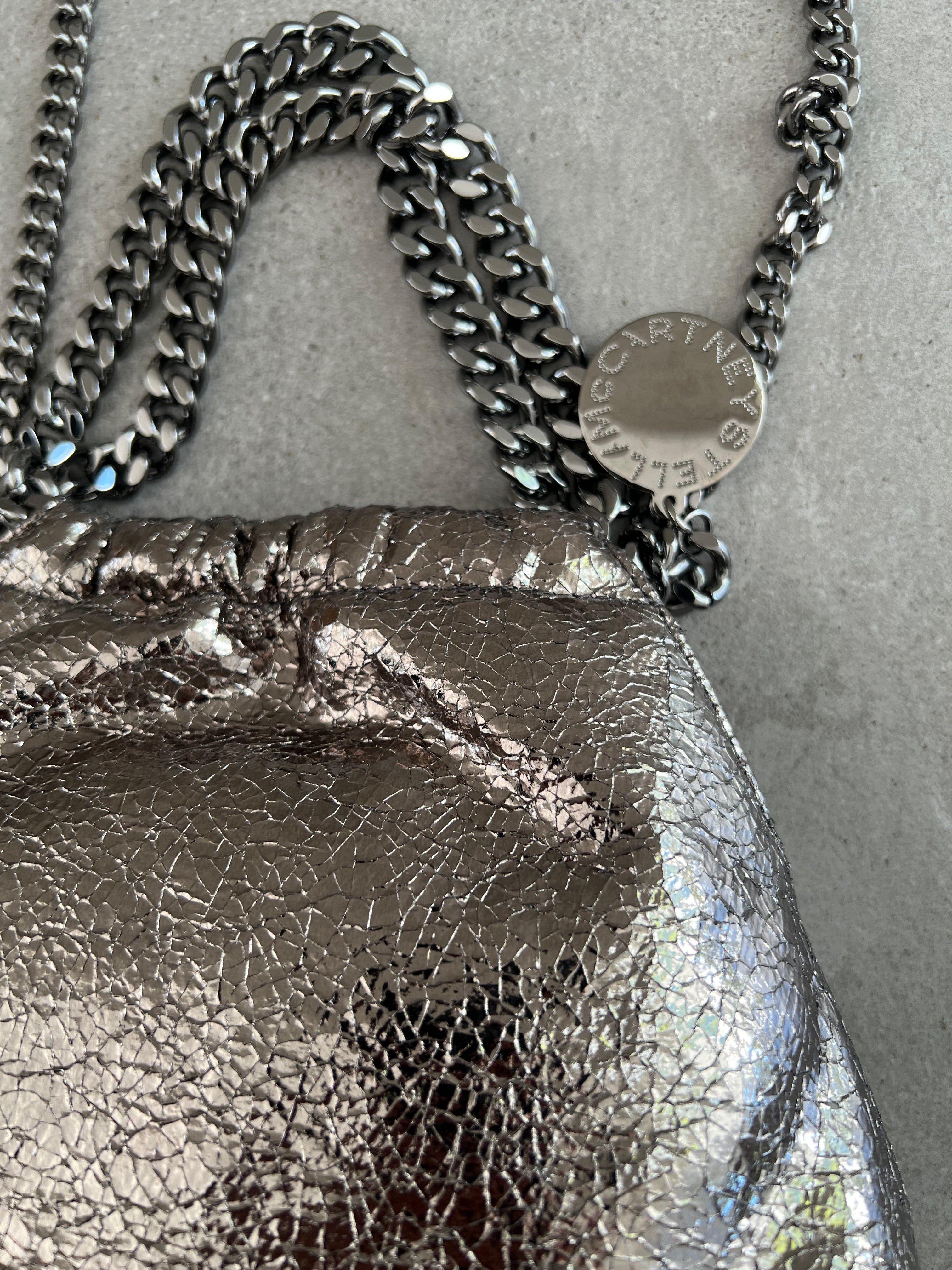 Stella McCartney Falabella Mini Drawstring Cracked Metal, Steel