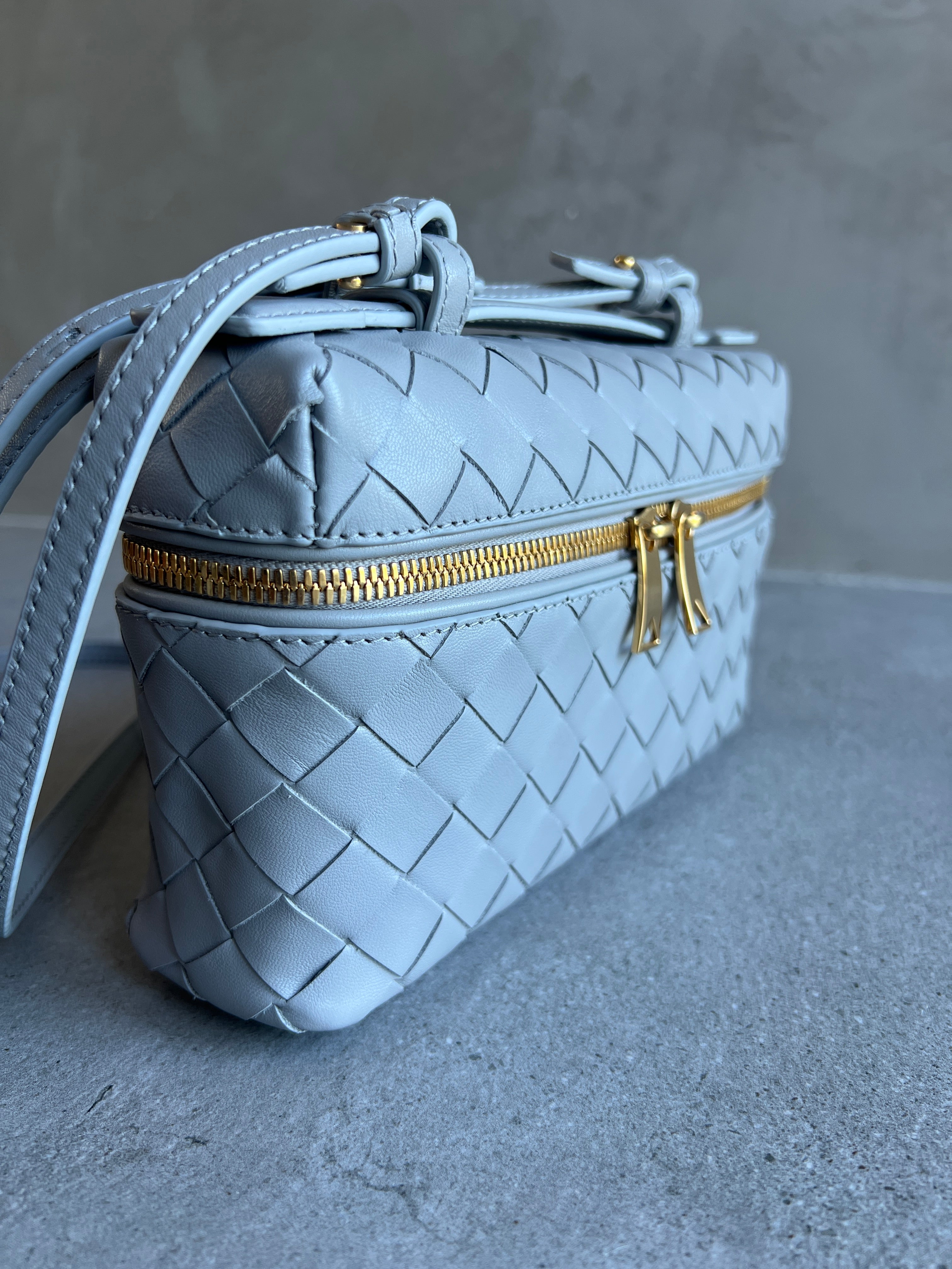 Bottega Veneta Vanity Top Handle Crossbody, Sterling