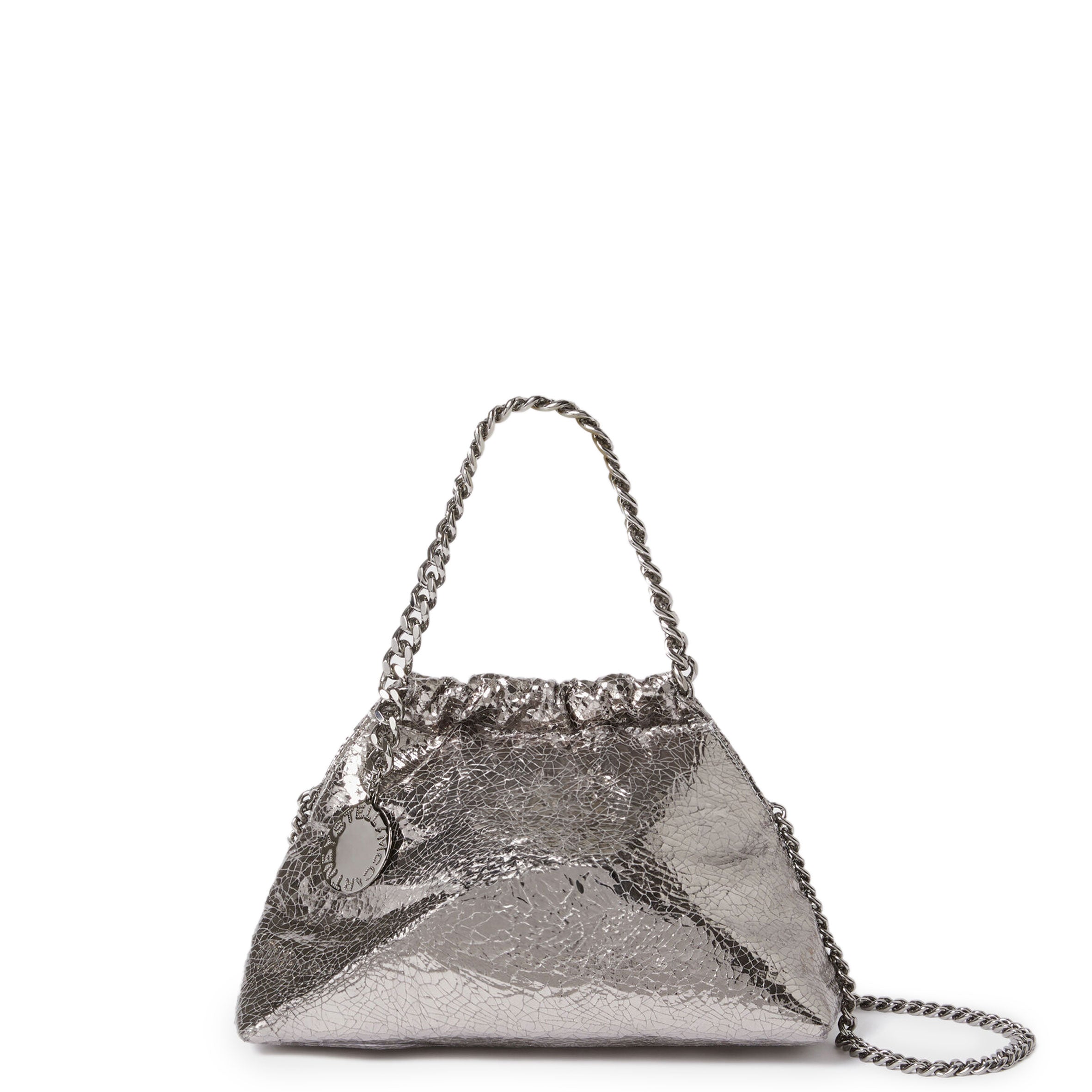 Stella McCartney Falabella Mini Drawstring Cracked Metal, Steel