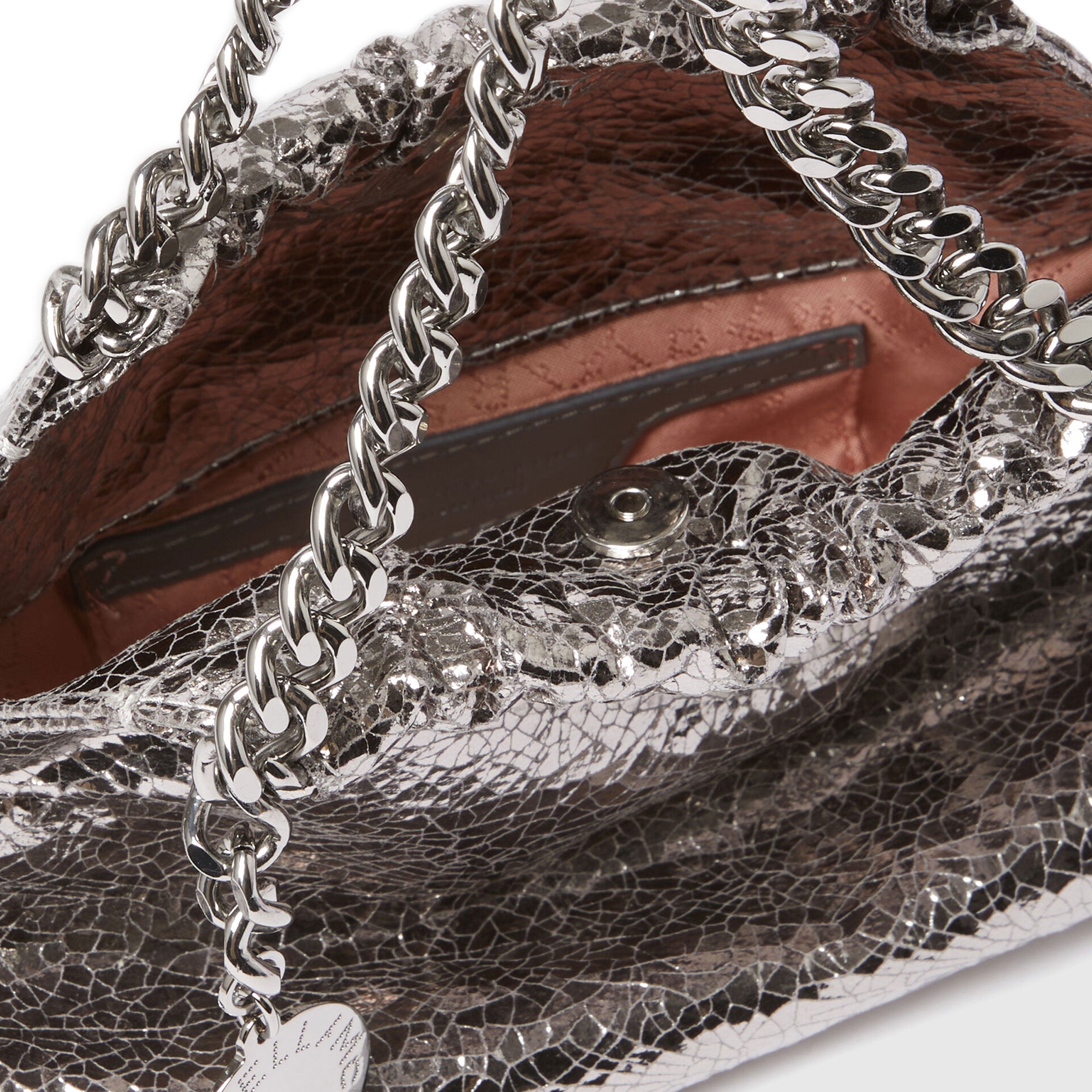 Stella McCartney Falabella Mini Drawstring Cracked Metal, Steel