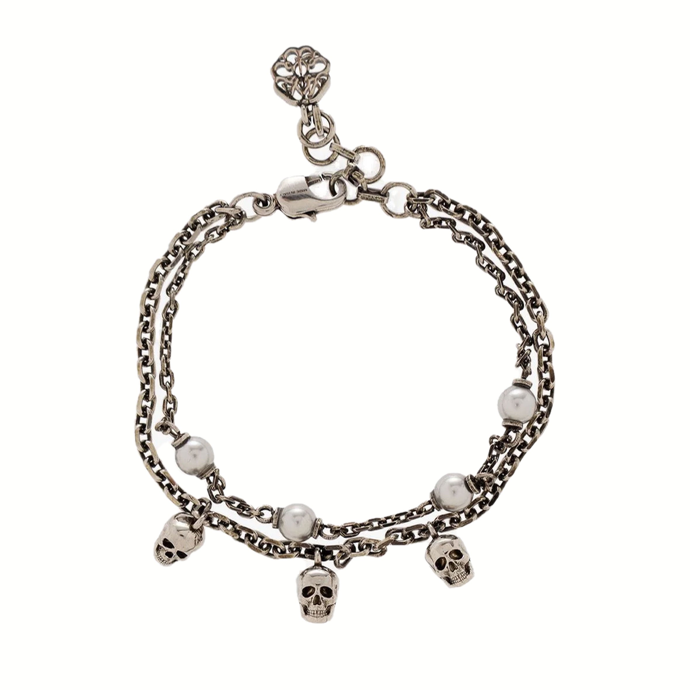 Pearl and Skull Bracelet Silver