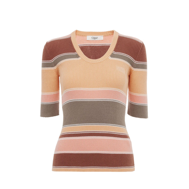 Elbow-sleeve Top, Multicolour Orange