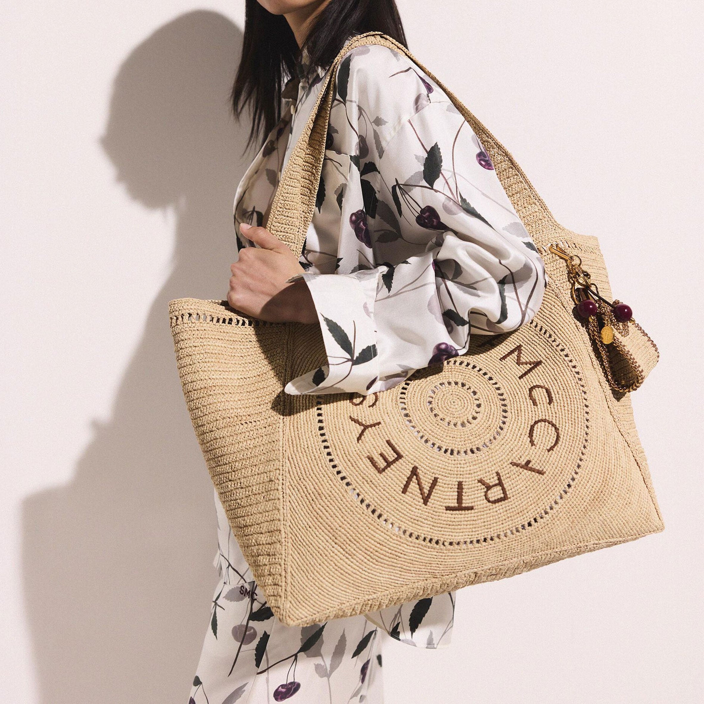 Stella McCartney Stella Logo Raffia Large Tote, Natural/Tan