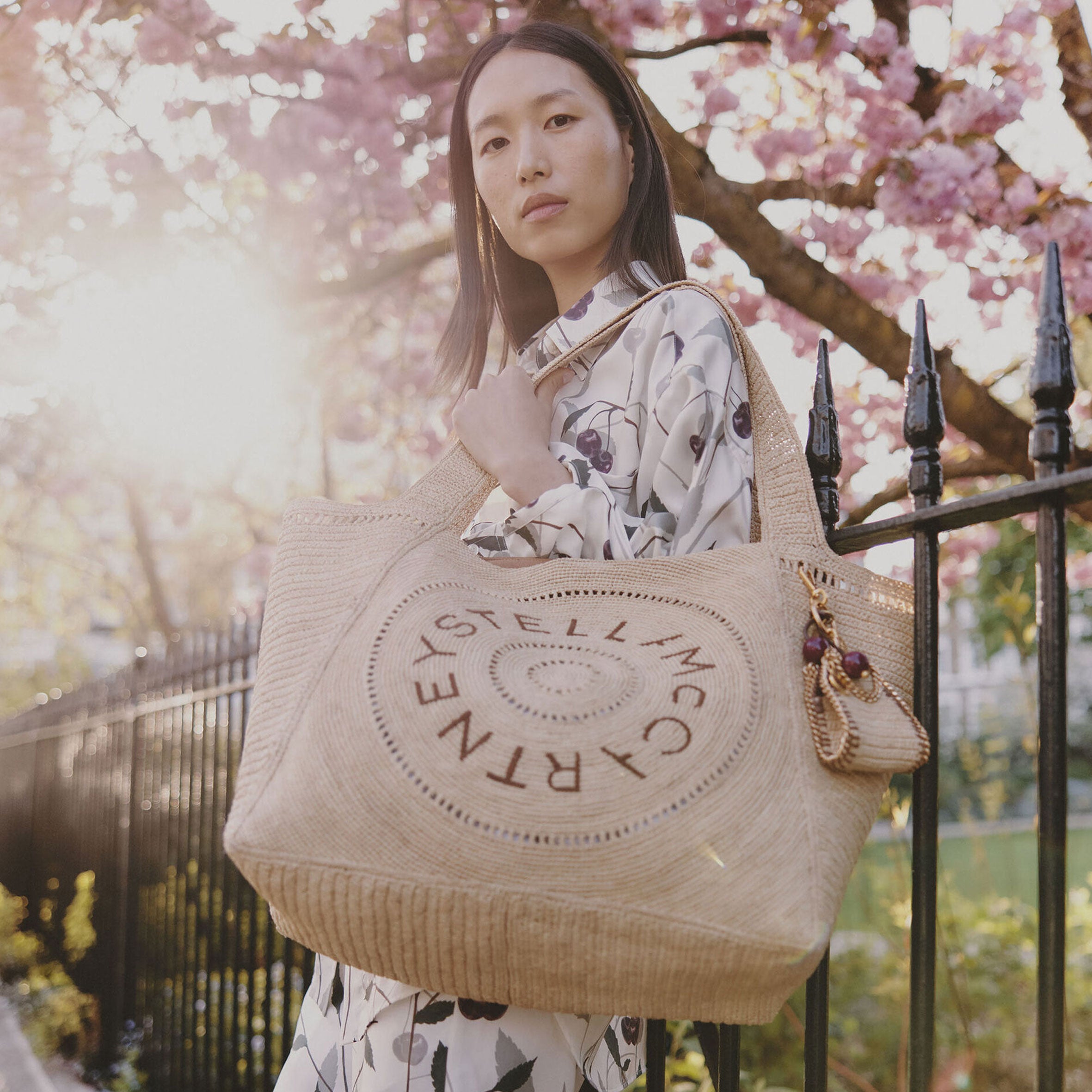 Stella McCartney Stella Logo Raffia Large Tote, Natural/Tan