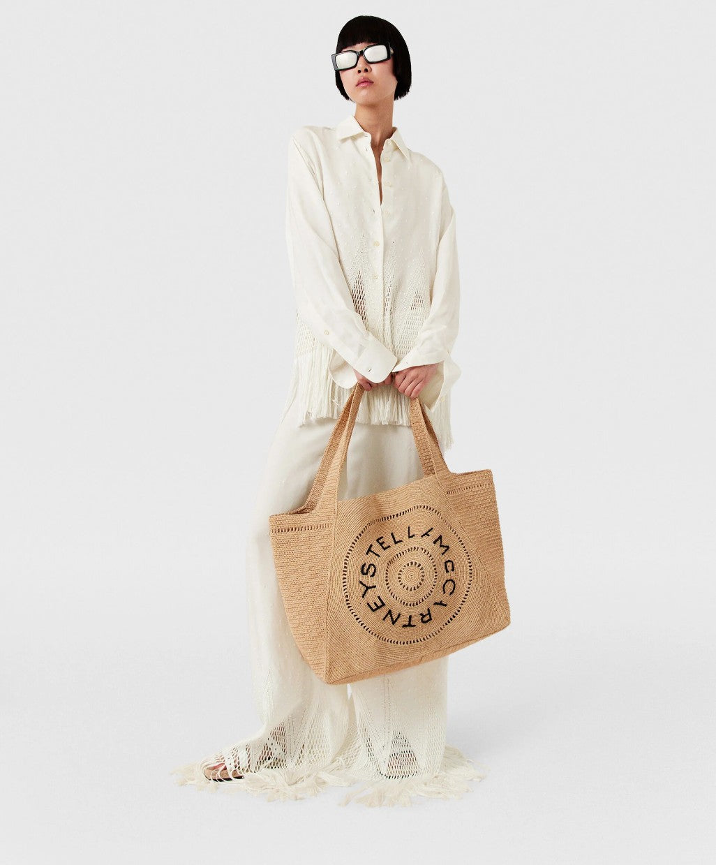 Stella McCartney Stella Logo Raffia Large Tote, Natural/Tan