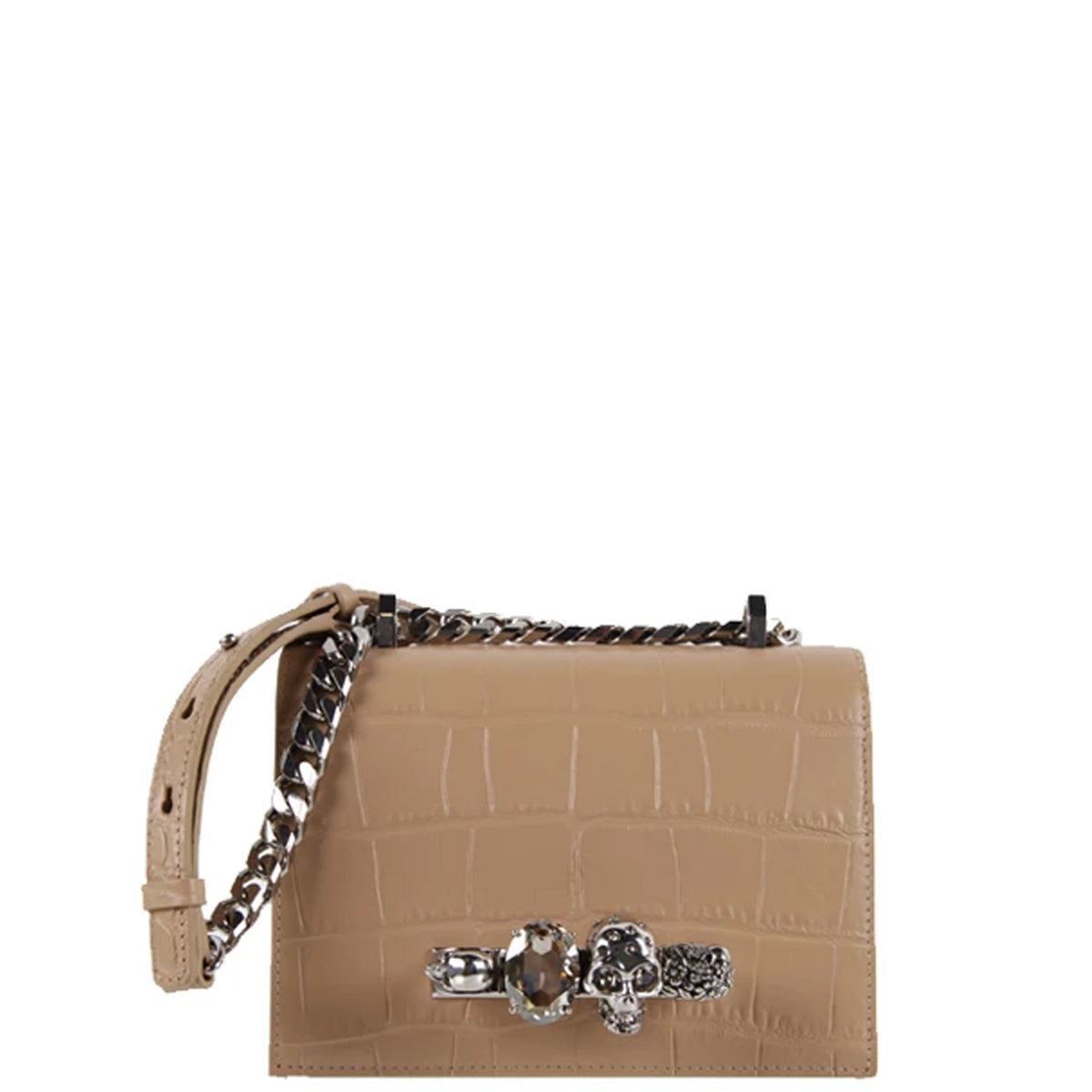 Alexander McQueen Jewelled Knuckle Satchel Small Glossy Croc 