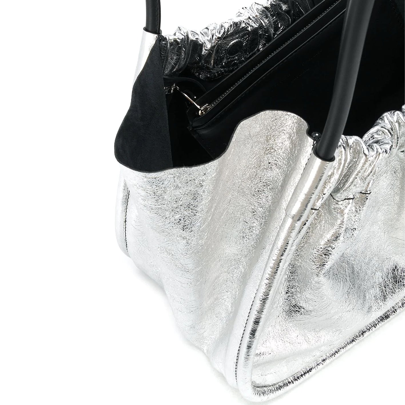 PS Ruched Tote Large Calf Silver