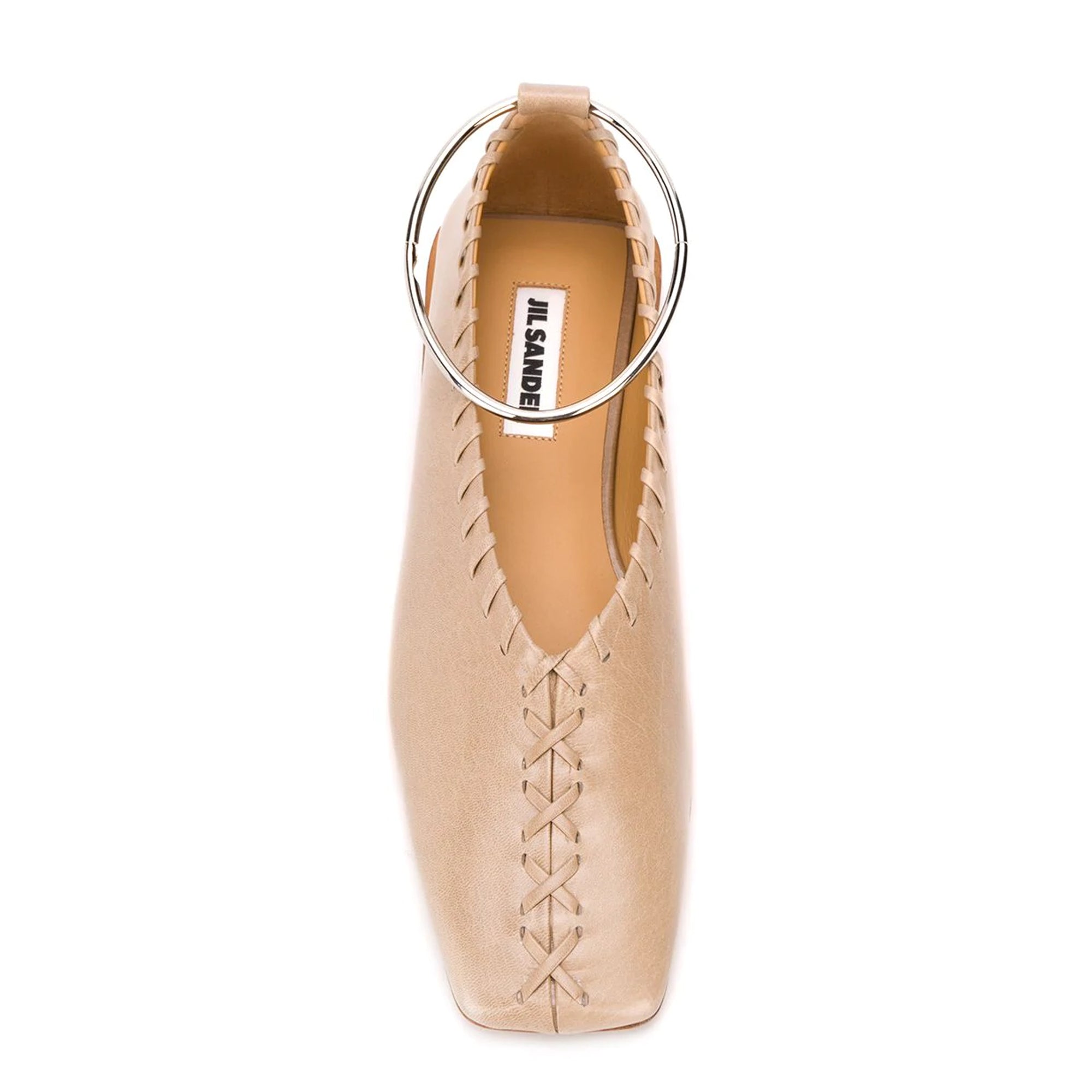 Whipstitch Square Toe Ballerina Open Brown