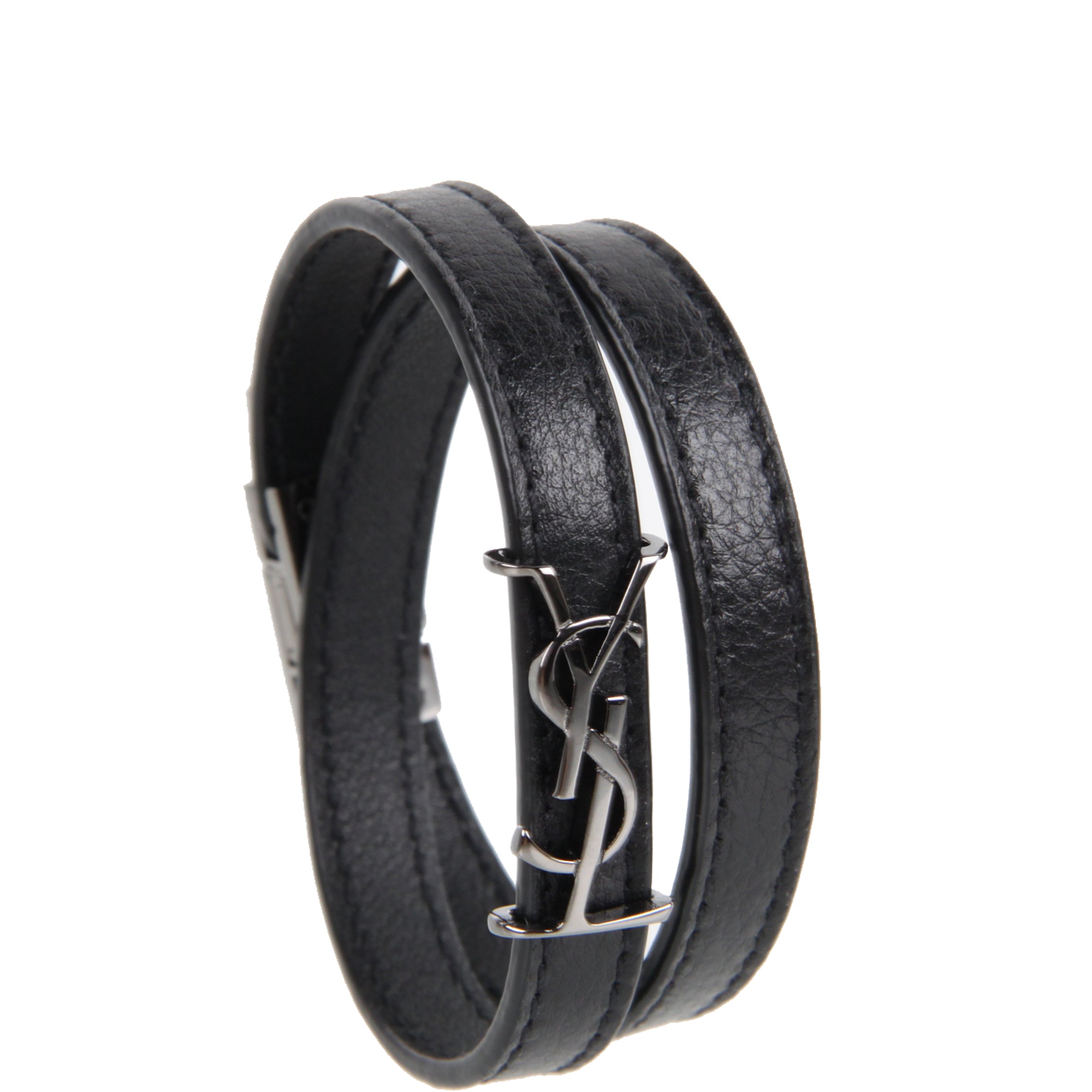 YSL 2x Wrap Opyum Bracelet, Black/Gunmetal - Main Image