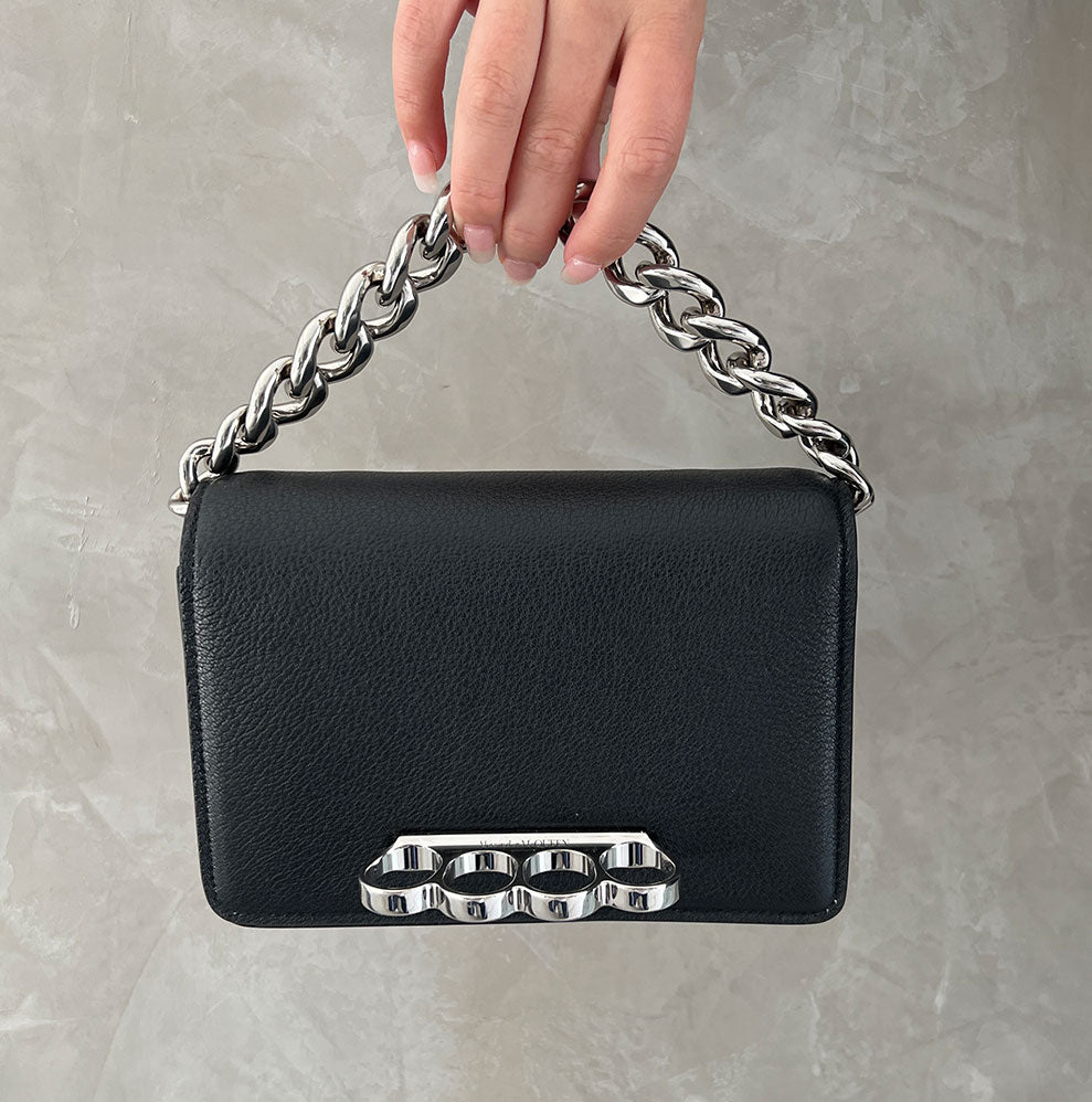 Alexander McQueen Four Ring Mini Chain Satchel Grained Alexander McQueen Four Ring Mini Chain Satchel Grained