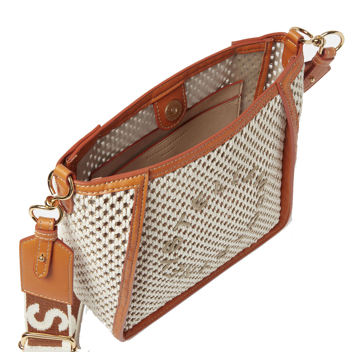 Stella Logo Mini Crossbody Hobo Bag Rope Mesh Ivory Beige
