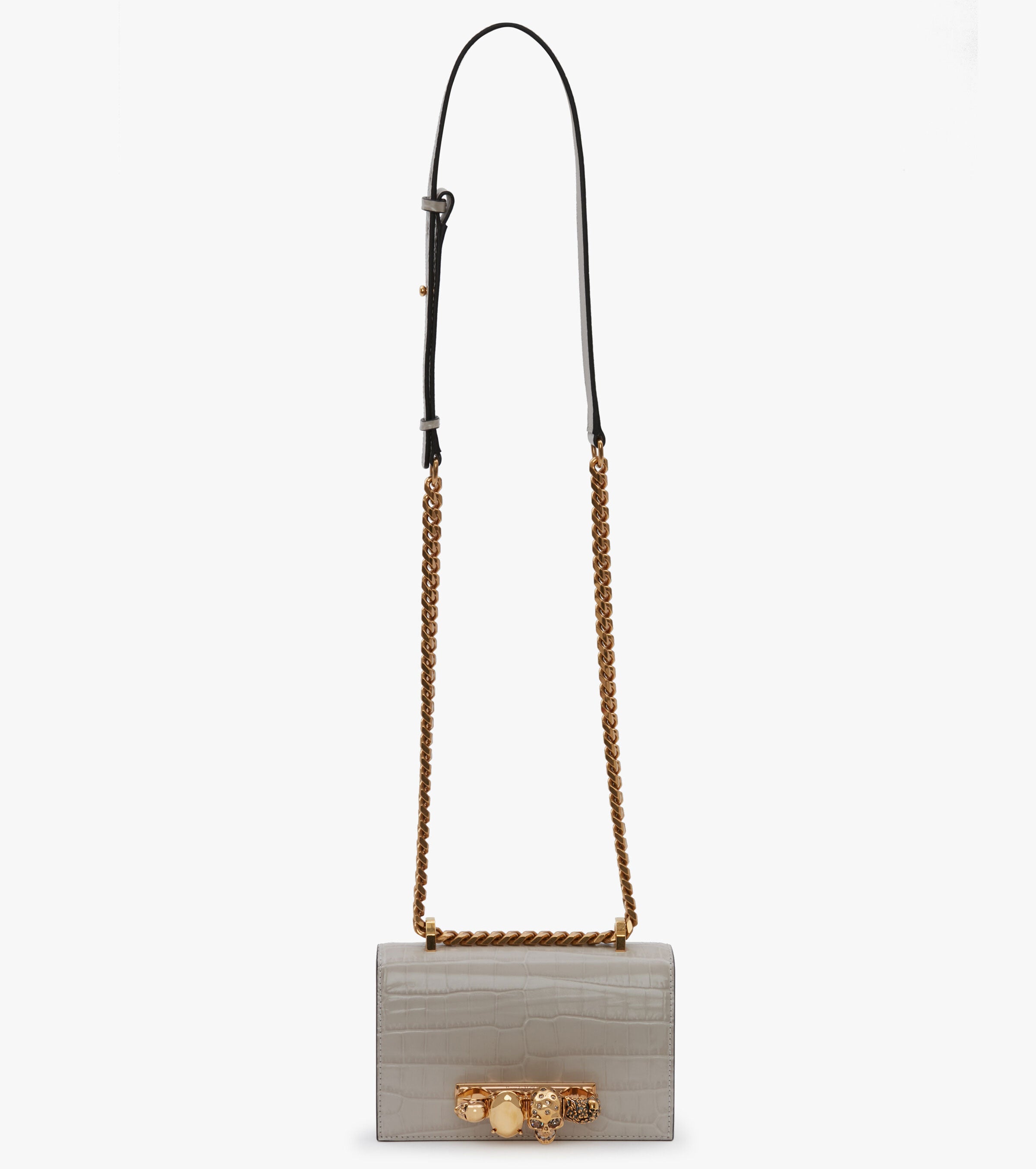Alexander McQueen Jewelled Knuckle Satchel Mini Croc Faded Grey