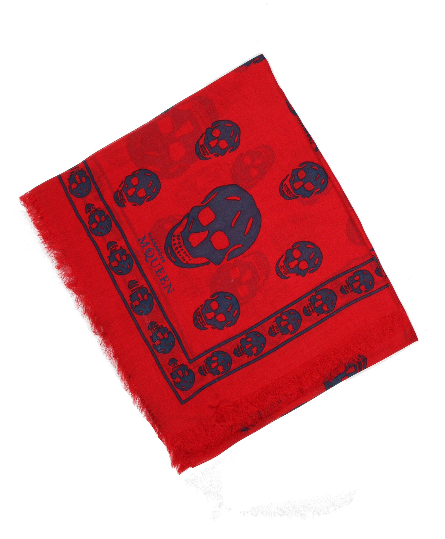 Alexander McQueen Classic Pashmina Skull Scarf Red/Blue