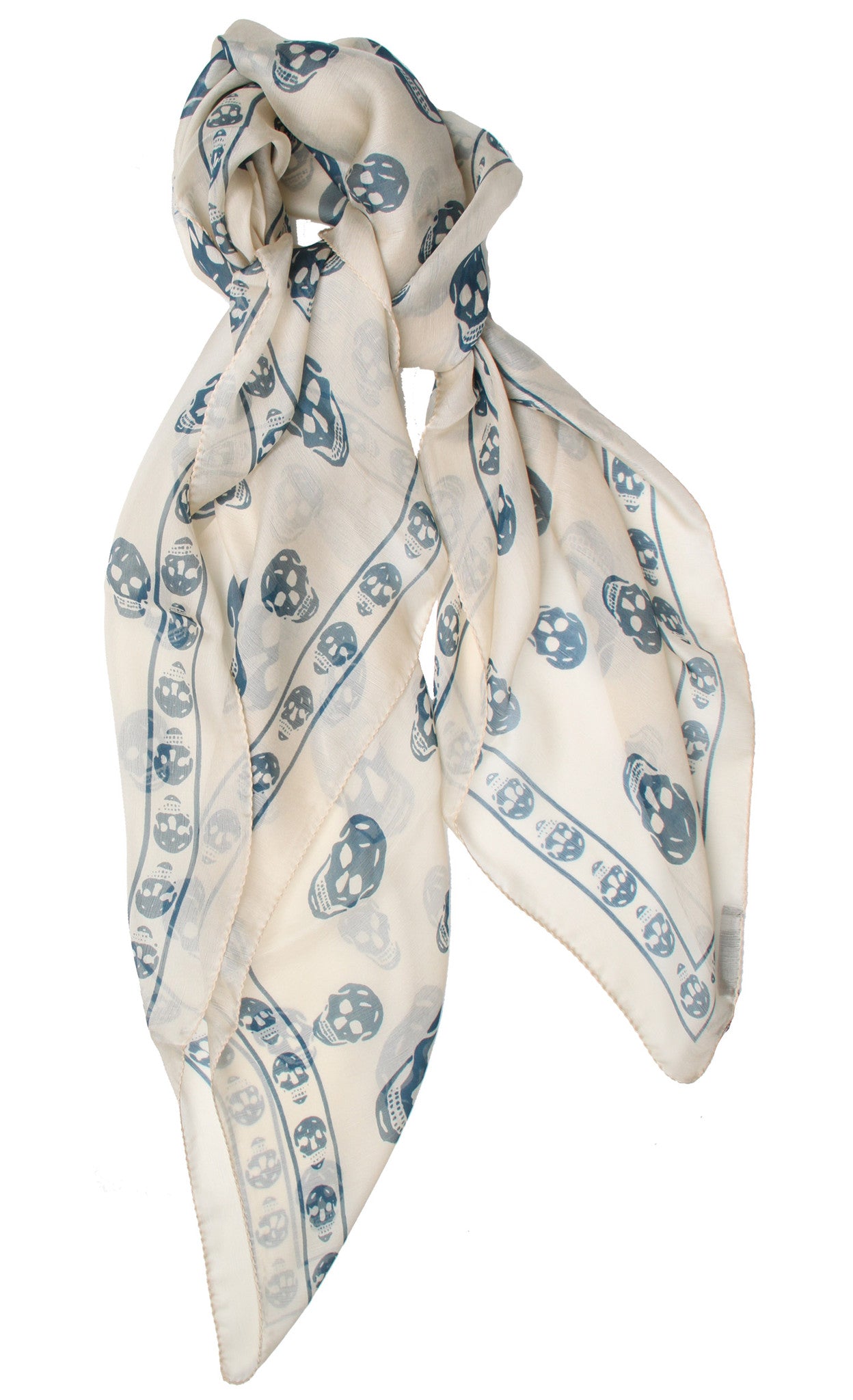 Alexander McQueen Classic Skull Scarf Ivory/teal – CULTSTATUS